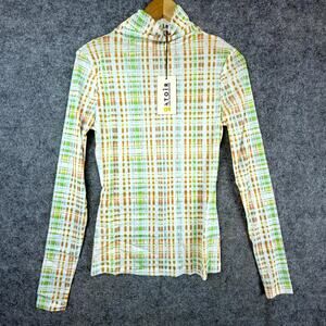 Atoir x Lara Worthington Top Womens S/8 Green Check Mesh Sheer Plaid Academia